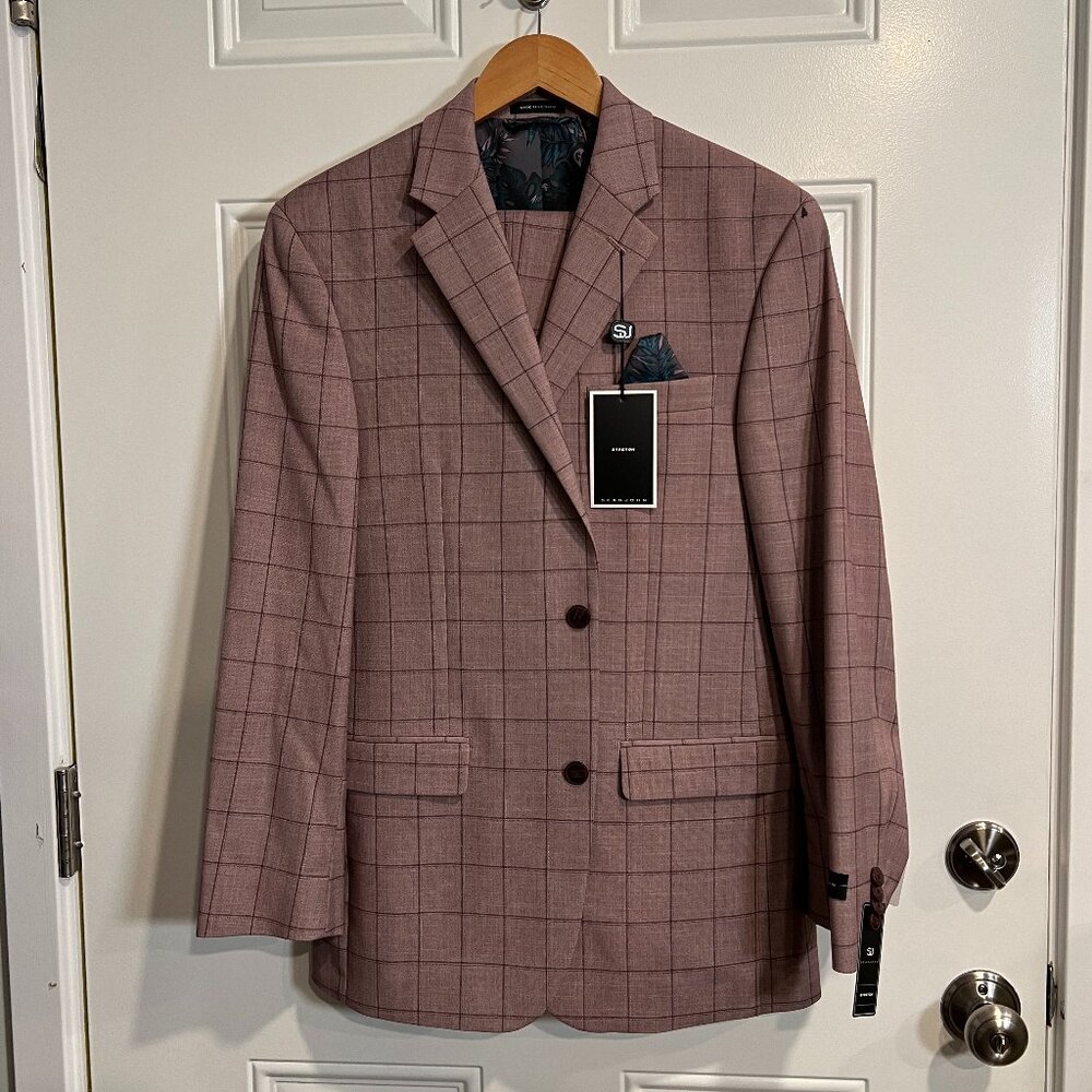 Sean Jean Pink/Burgundy/Black WIndowpane Suit Size 38R